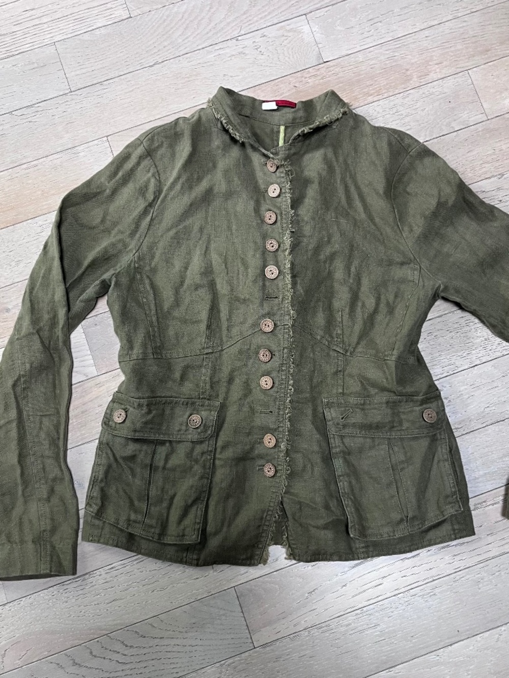 Anthropologie TapeMeasure 100% Linen Jacket sz 6 Army Green Olive Military Style